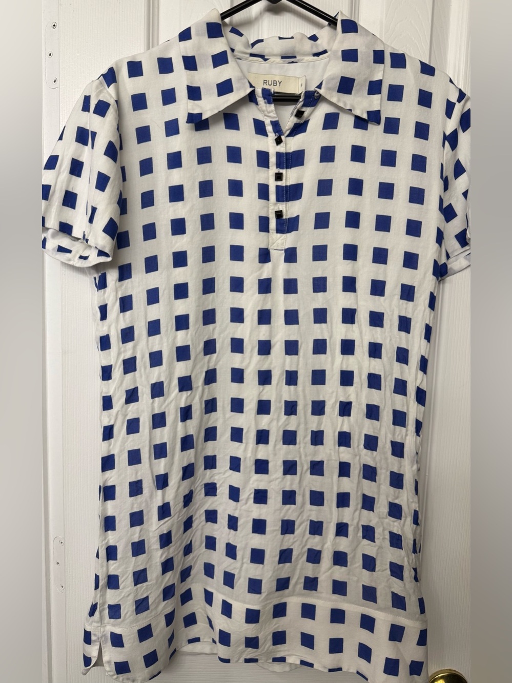 Ruby blue & White Check Mini Dress size 8 cotton silk blend